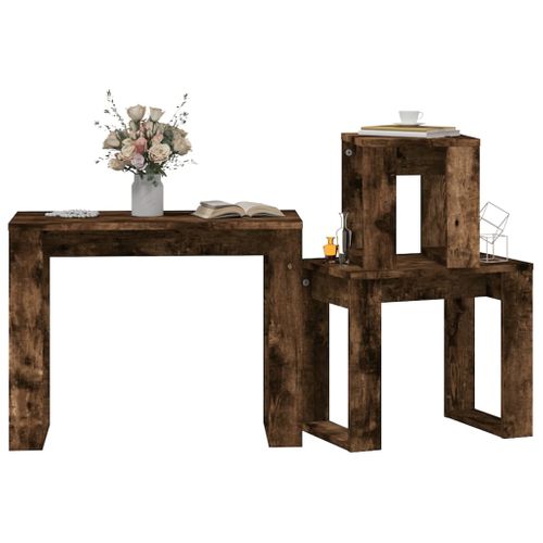 Tables Gigognes 3 Pièces Chêne Fumé Bois Contreplaqué