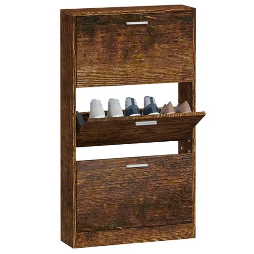 Armoire à Chaussures Chêne Fumé 59x17x108 Cm Bois Contreplaqué