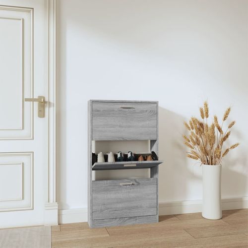 Armoire à Chaussures Sonoma Gris 59x17x108 Cm Bois Contreplaqué