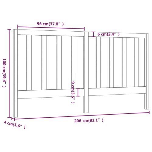 Tête De Lit Noir 206x4x100 Cm Bois Massif De Pin