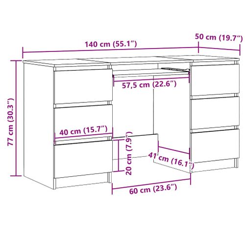 Bureau Chêne Fumé 140x50x77 Cm Bois Contreplaqué