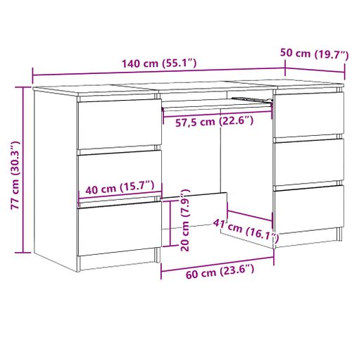 Bureau 140x50x77 Cm Gris Sonoma En Bois Contreplaqué