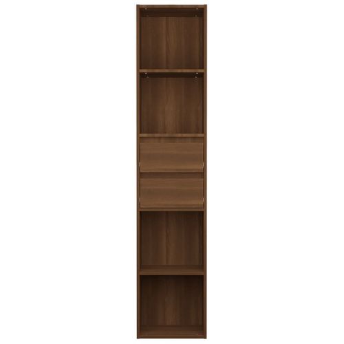 Bibliothèque En Bois Contreplaqué, Chêne Brun, 4 Étagères, 2 Tiroirs, Rangement Mural