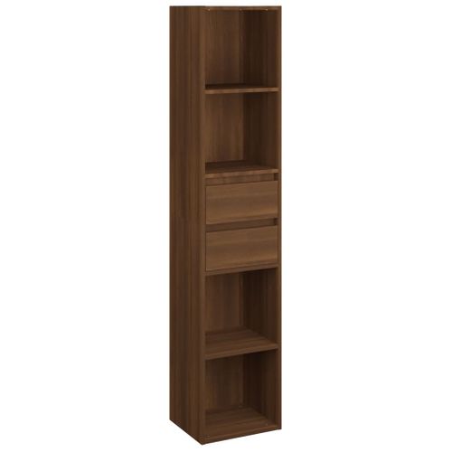 Bibliothèque En Bois Contreplaqué, Chêne Brun, 4 Étagères, 2 Tiroirs, Rangement Mural