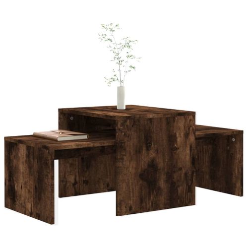 Ensemble Table Basse Chêne Fumé 100x48x40 Cm Bois Contreplaqué