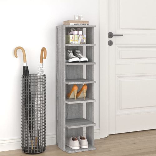 Étagère à Chaussures En Bois Contreplaqué Sonoma Gris 6 Étagères Étroites à 27,5x27x102 Cm