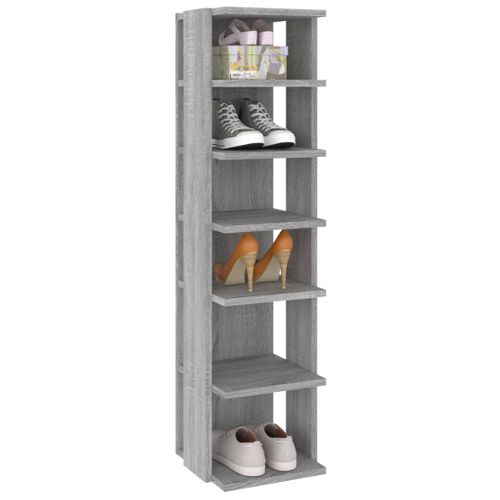 Étagère à Chaussures En Bois Contreplaqué Sonoma Gris 6 Étagères Étroites à 27,5x27x102 Cm