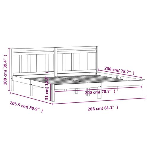 Cadre De Lit Sans Matelas Noir Bois Massif 200x200 Cm