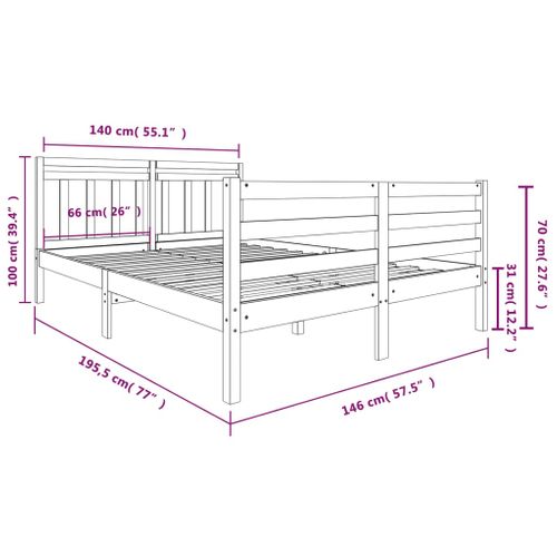 Cadre De Lit Sans Matelas Bois Massif 140x190 Cm