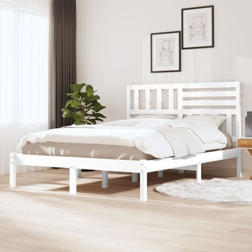 Cadre De Lit Sans Matelas Blanc Bois De Pin Massif 120x200 Cm