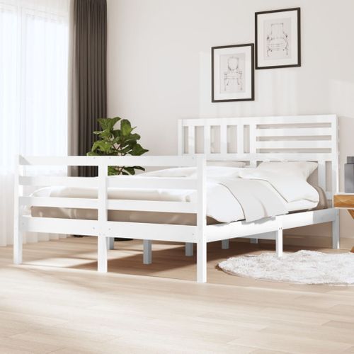 Cadre De Lit Sans Matelas Blanc Bois Massif 140x200 Cm