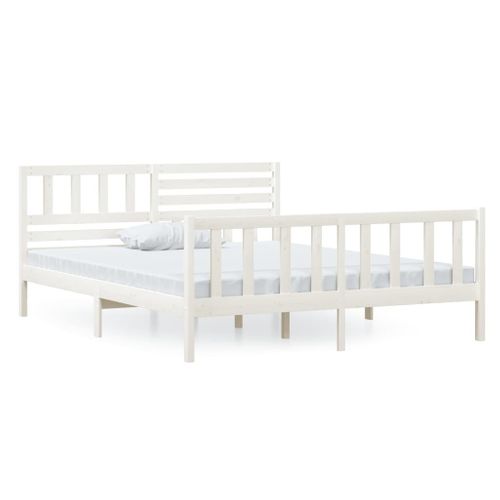 Cadre De Lit Sans Matelas Blanc Bois Massif 120x200 Cm