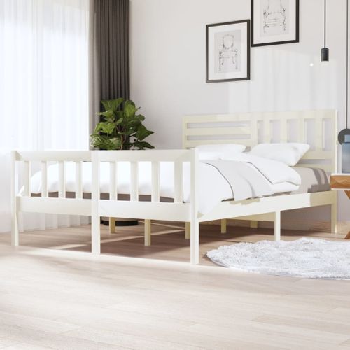 Cadre De Lit Sans Matelas Blanc Bois Massif 160x200 Cm