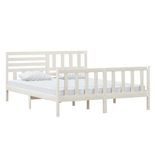 Cadre De Lit Sans Matelas Blanc Bois Massif 160x200 Cm