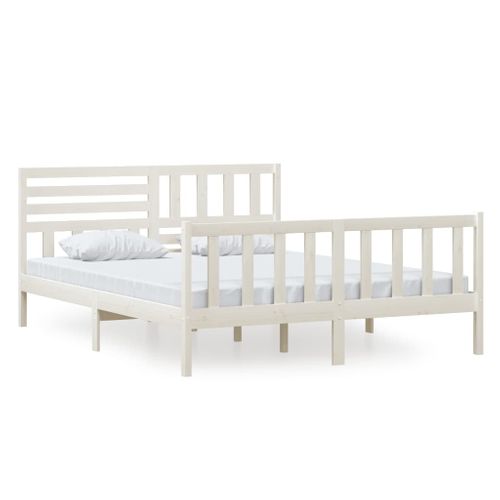 Cadre De Lit Sans Matelas Blanc Bois Massif 160x200 Cm