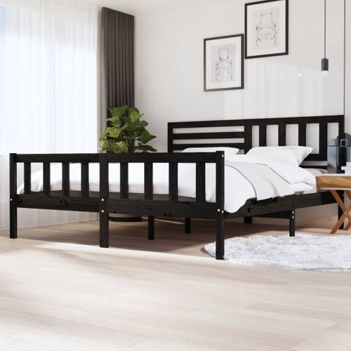 Cadre De Lit Sans Matelas Noir Bois Massif 200x200 Cm