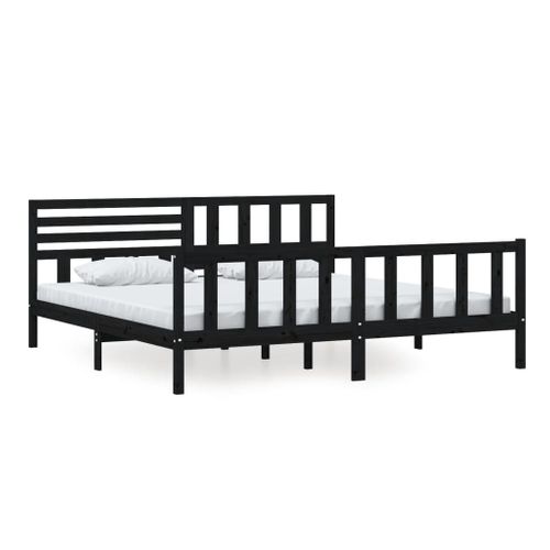 Cadre De Lit Sans Matelas Noir Bois Massif 200x200 Cm