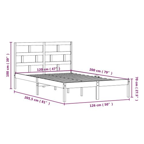 Cadre De Lit Sans Matelas Blanc Bois Massif 120x200 Cm