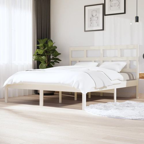 Cadre De Lit Sans Matelas Blanc Bois Massif 160x200 Cm