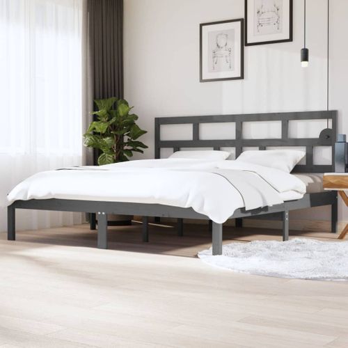 Cadre De Lit Sans Matelas Gris Bois De Pin Massif 200x200 Cm