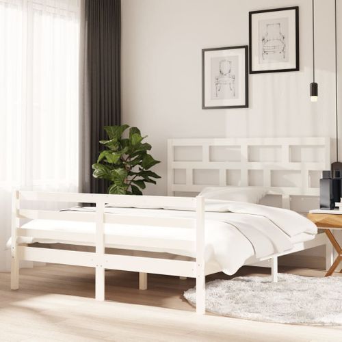 Cadre De Lit Sans Matelas Blanc Bois De Pin Massif 150x200