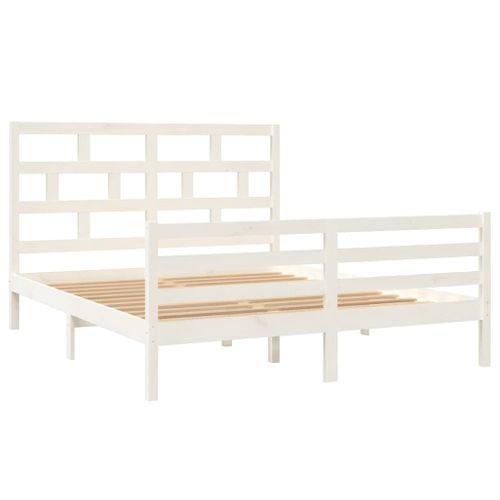 Cadre De Lit Sans Matelas Blanc Bois De Pin Massif 150x200