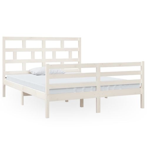 Cadre De Lit Sans Matelas Blanc Bois De Pin Massif 150x200
