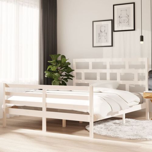 Cadre De Lit Sans Matelas Blanc Bois Massif 160x200 Cm