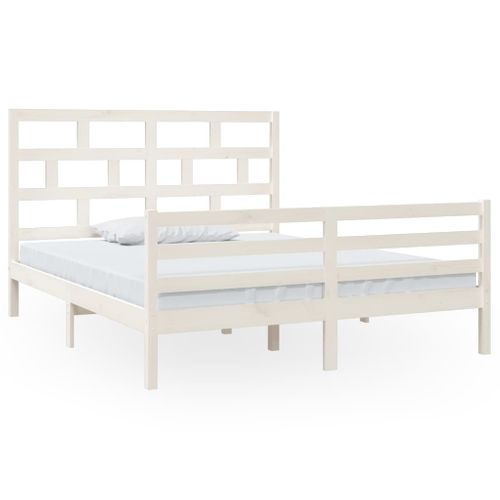 Cadre De Lit Sans Matelas Blanc Bois Massif 160x200 Cm