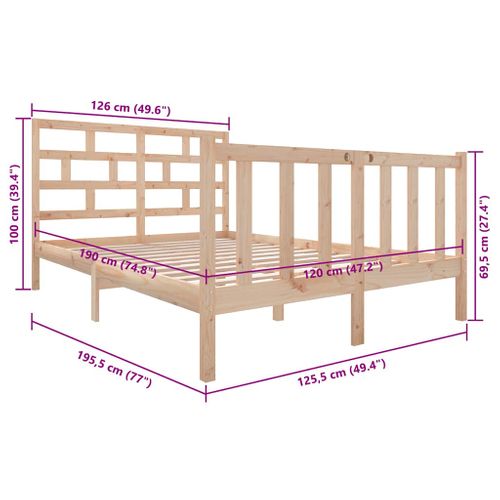 Cadre De Lit Sans Matelas Bois De Pin Massif 120x190 Cm