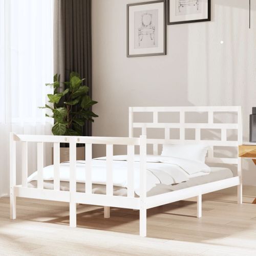 Cadre De Lit Sans Matelas Blanc Bois De Pin Massif 135x190