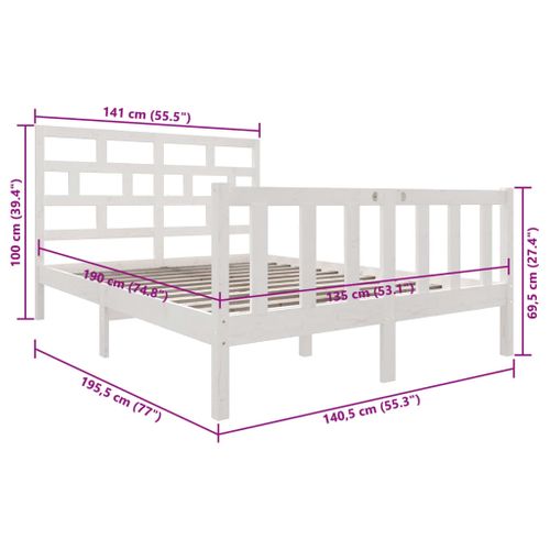 Cadre De Lit Sans Matelas Blanc Bois De Pin Massif 135x190