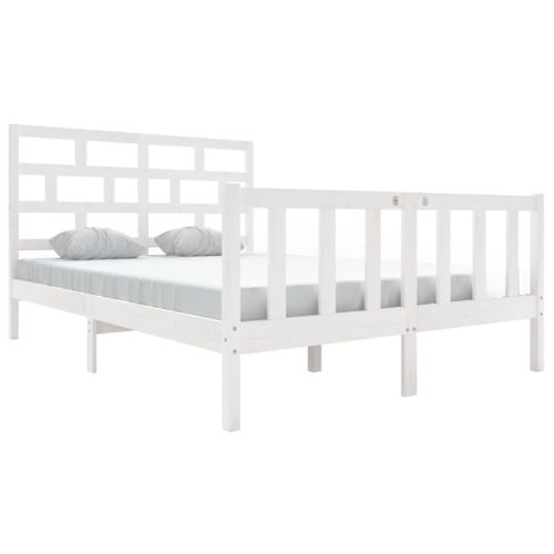 Cadre De Lit Sans Matelas Blanc Bois Massif 140x200 Cm