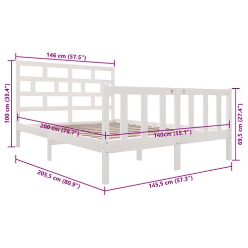 Cadre De Lit Sans Matelas Blanc Bois Massif 140x200 Cm