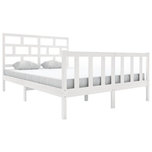 Cadre De Lit Sans Matelas Blanc Bois Massif 160x200 Cm