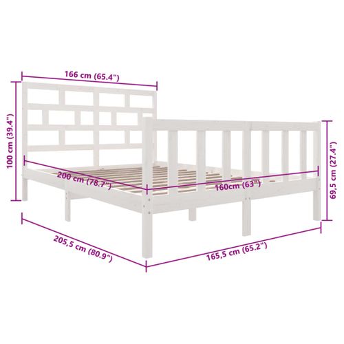 Cadre De Lit Sans Matelas Blanc Bois Massif 160x200 Cm