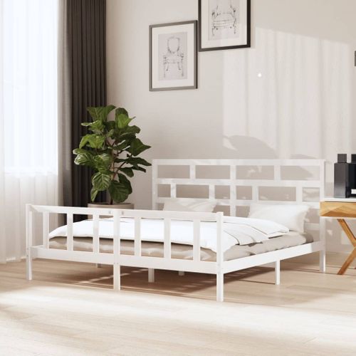 Cadre De Lit Sans Matelas Blanc Bois Massif 200x200 Cm