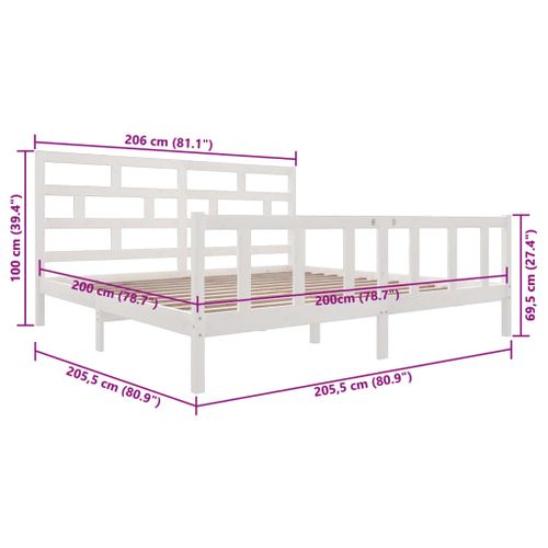 Cadre De Lit Sans Matelas Blanc Bois Massif 200x200 Cm