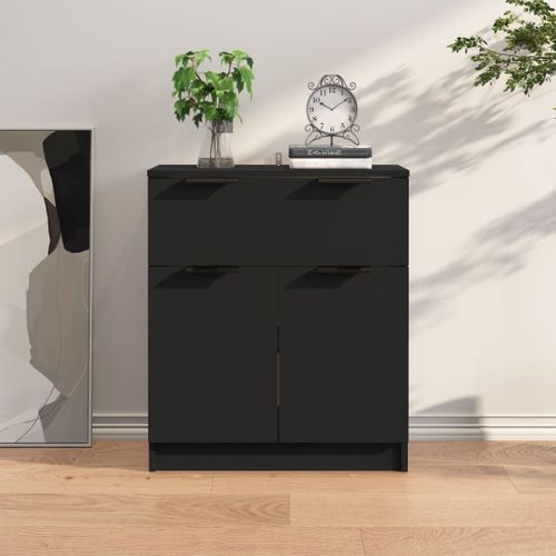 Buffet Noir 60x30x70 Cm Bois Contreplaqué