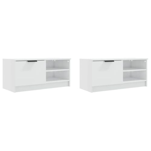Meubles TV 2 Pièces Blanc Brillant 80x35x36,5 Cm Bois Contreplaqué