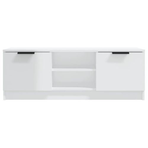 Meuble TV Blanc Brillant 102x35x36,5 Cm Bois Contreplaqué