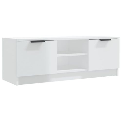 Meuble TV Blanc Brillant 102x35x36,5 Cm Bois Contreplaqué