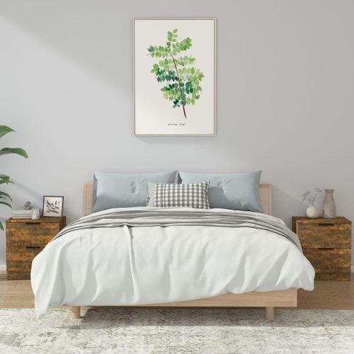 Tables De Chevet 2 Pièces Chêne Fumé Bois Contreplaqué