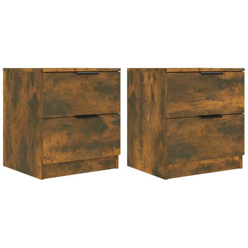 Tables De Chevet 2 Pièces Chêne Fumé Bois Contreplaqué