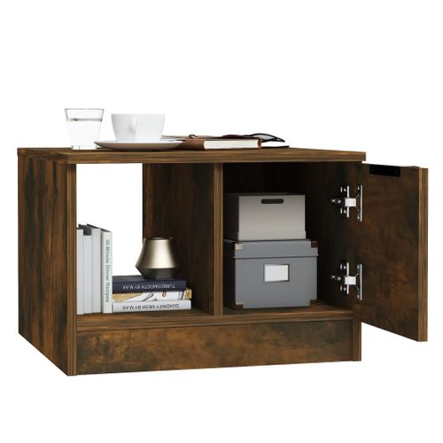 Table Basse En Chêne Fumé 50x50x36 Cm, Bois Contreplaqué, 2 Compartiments De Rangement