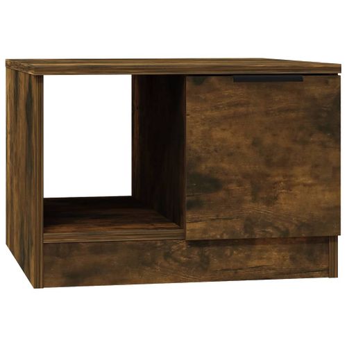 Table Basse En Chêne Fumé 50x50x36 Cm, Bois Contreplaqué, 2 Compartiments De Rangement