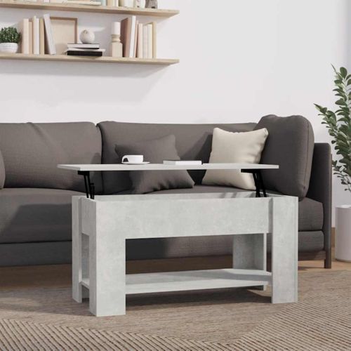 Table Basse 1 Plateau Relevable Gris Béton 101 X 49 X 52 Cm Avec Rangement Design Moderne