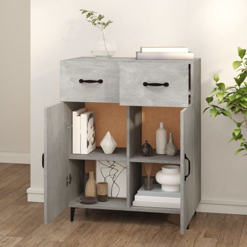 Buffet Gris Béton 69,5x34x90 Cm Bois Contreplaqué