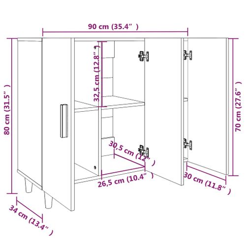 Buffet Blanc 90x34x80 Cm Bois Contreplaqué