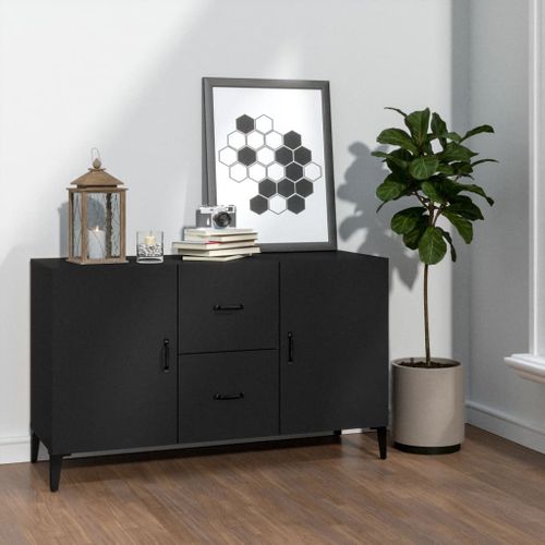 Buffet Rangement En Acier Anthracite - 99x39x73 Cm - 6 Compartiments, 3 Portes - Pour Salon, Bureau